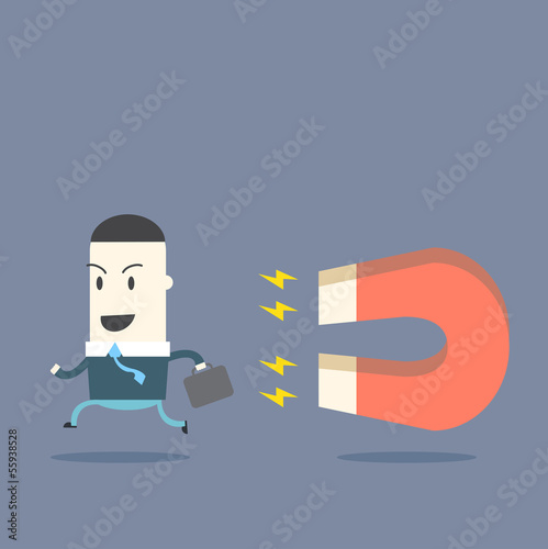 Business man run out magnetic