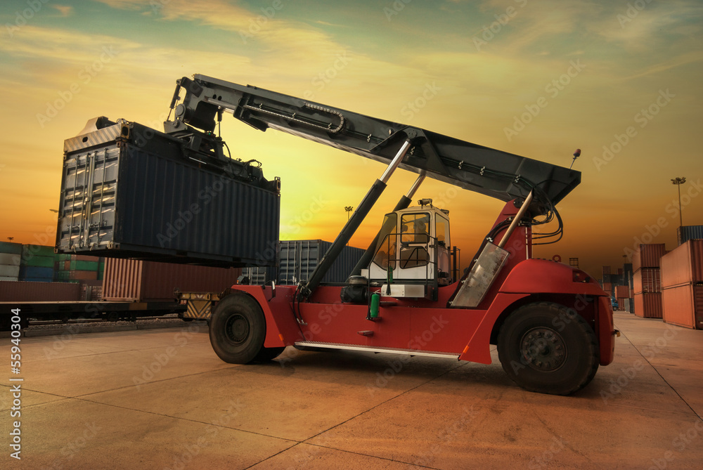 Stack of Freight Containers at the Docks with Truck Stack of Freight Containers at the Docks with Truck