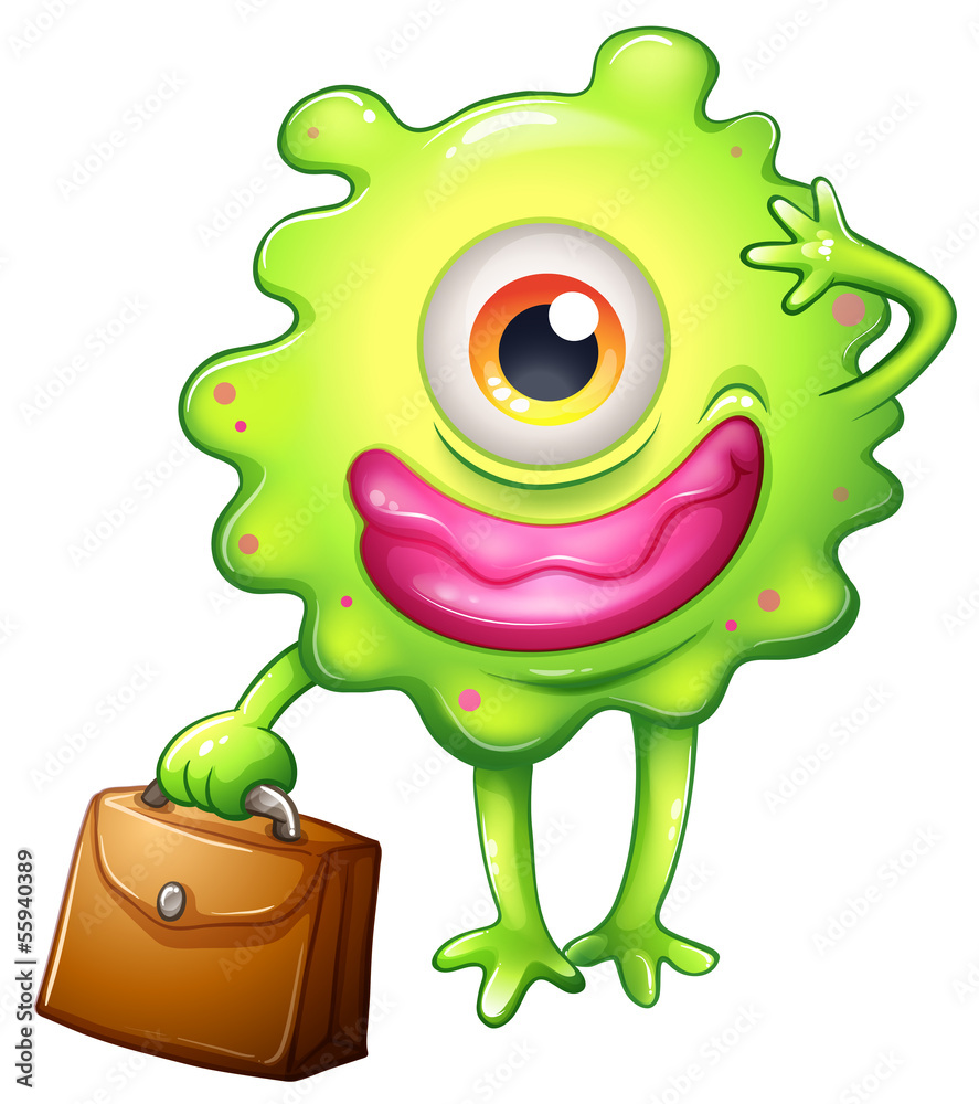 A green monster with an office bag A green monster with an office bag