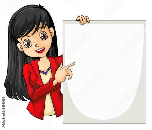 A girl with a long hair holding an empty signage