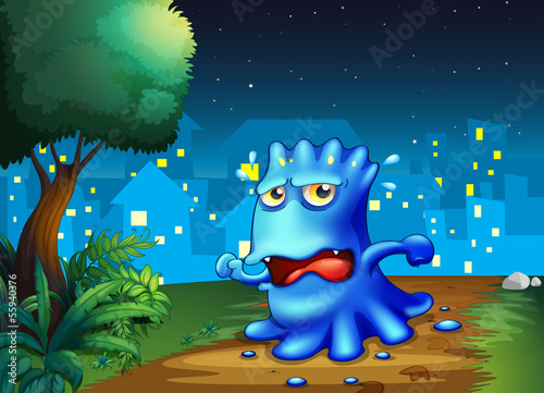 A scared monster strolling in the city