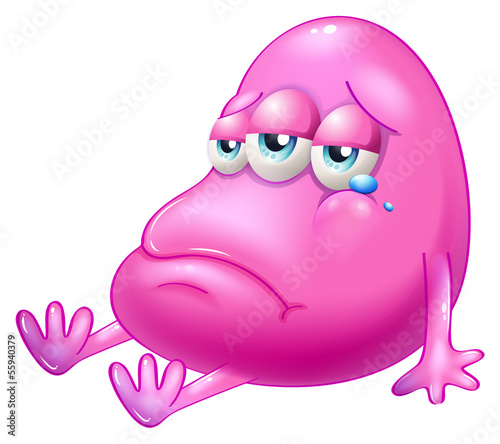 A disappointed pink beanie monster