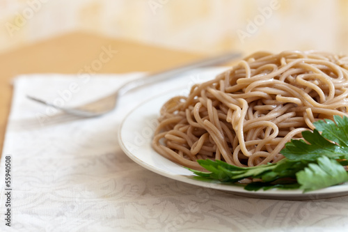  buckwheat spaghetti in plate