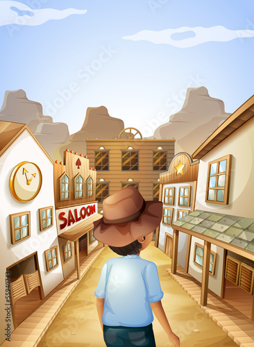 A young man with a hat going to the saloon bar