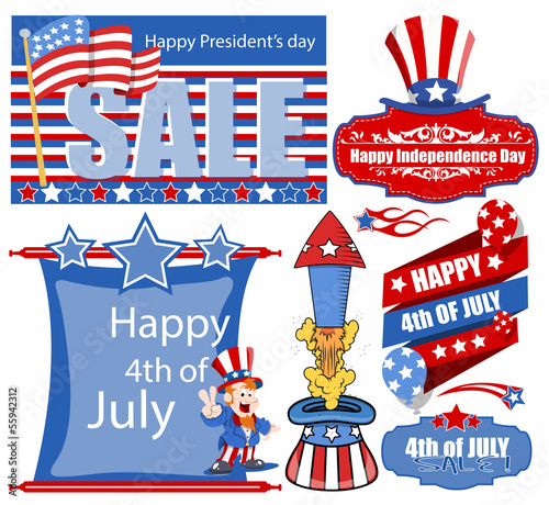 4th of july banner and various designs vector set