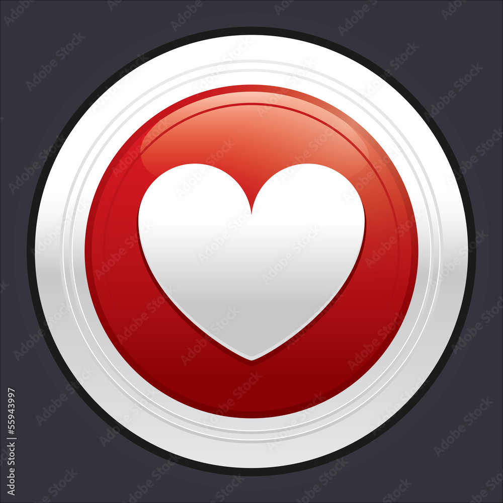 Heart button. Red round sticker. Heart button. Red round sticker.
