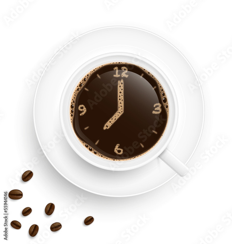 Uhr Kaffee Tasse mit Bohnen