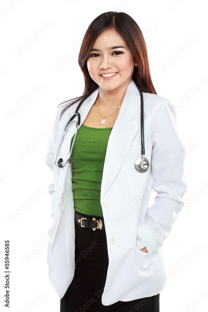 Portrait of a female doctor in lab coat with stethoscope Portrait of a female doctor in lab coat with stethoscope