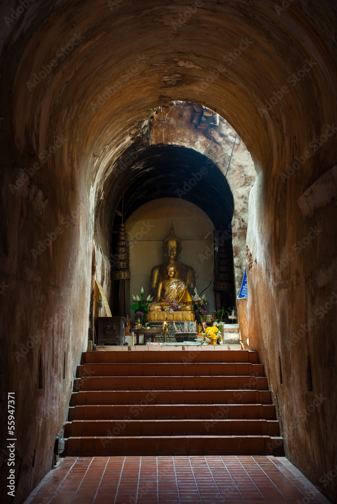 The ancient tunnel and statue buddha, Wat U-mong,