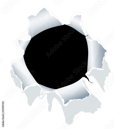 Hole in white paper. Vector.