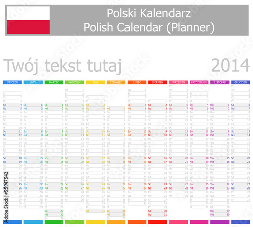 2014 Polish Planner-2 Calendar with Vertical Months
