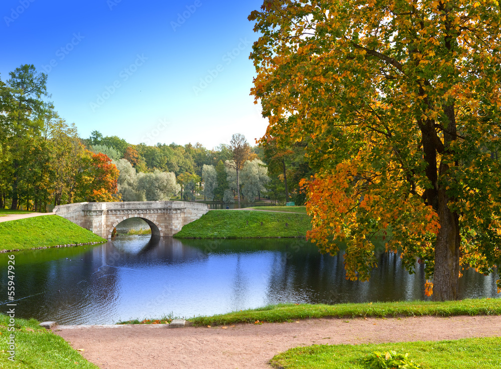 Russia. Saint-Petersburg. Gatchina. Autumn in park..