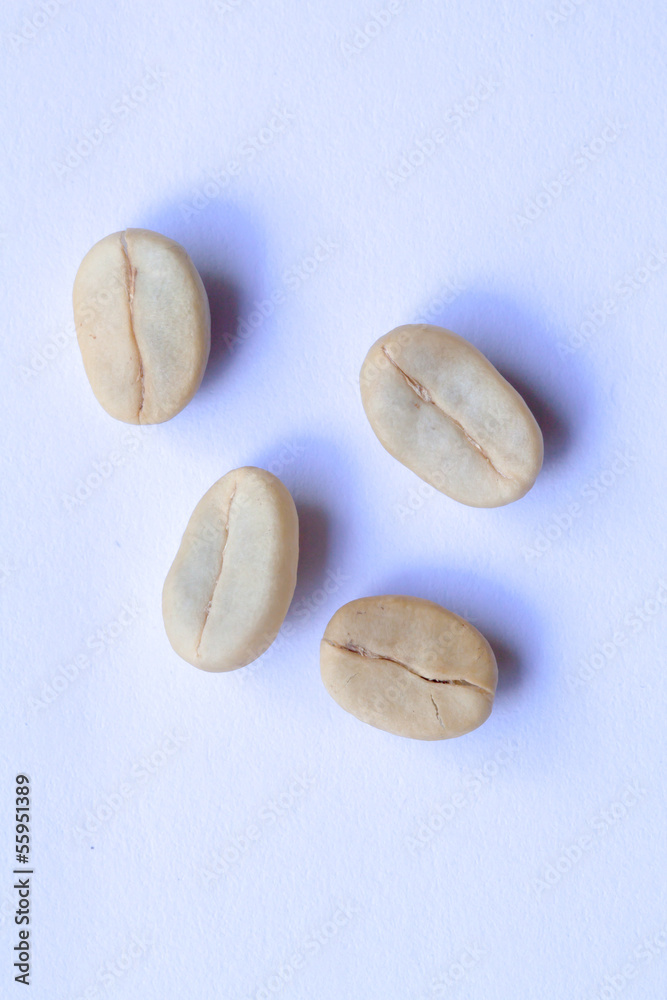 green and roasted coffee beans on white background green and roasted coffee beans on white background