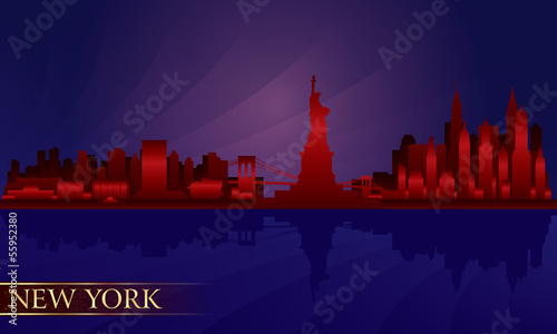New York night city skyline detailed silhouette