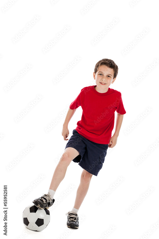 Boy Stepping on Soccer Ball