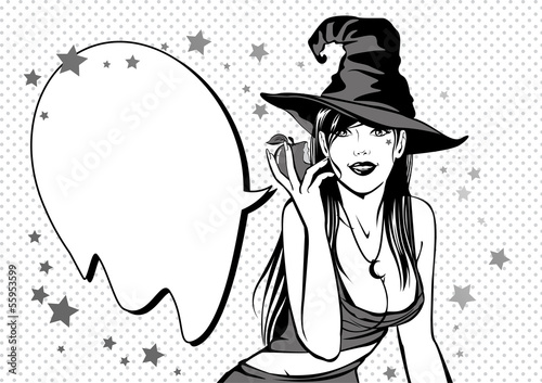 Vintage sexy witch with poisoned apple