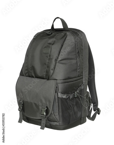 Black backpack isolated on white background