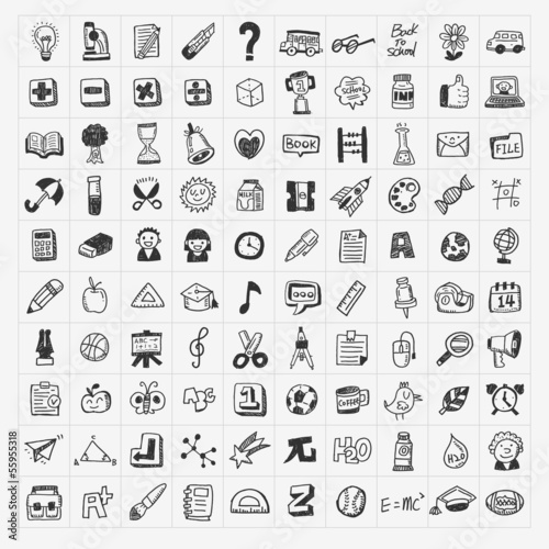 100 Back to School doodle hand-draw icon set