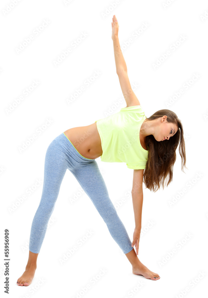 Young beautiful fitness girl doing yoga exercise isolated Young beautiful fitness girl doing yoga exercise isolated
