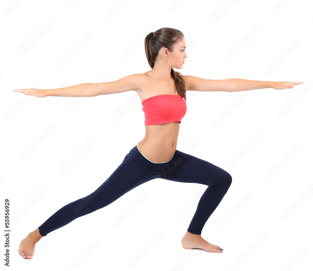 Young beautiful fitness girl doing yoga exercise isolated Young beautiful fitness girl doing yoga exercise isolated