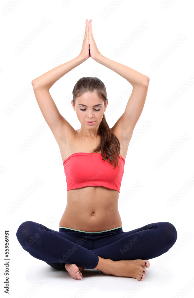 Young beautiful fitness girl doing yoga exercise isolated Young beautiful fitness girl doing yoga exercise isolated