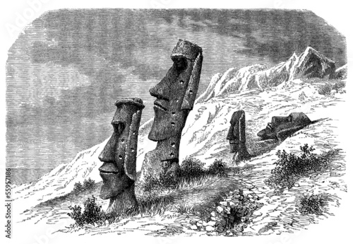 Quadro su tela Moai Statues - Easter Island - 19th century