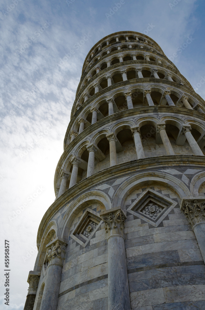 Pisa leaning tower view from the bottom