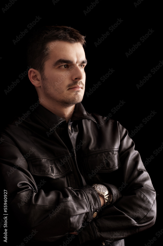 Man in leather jacket