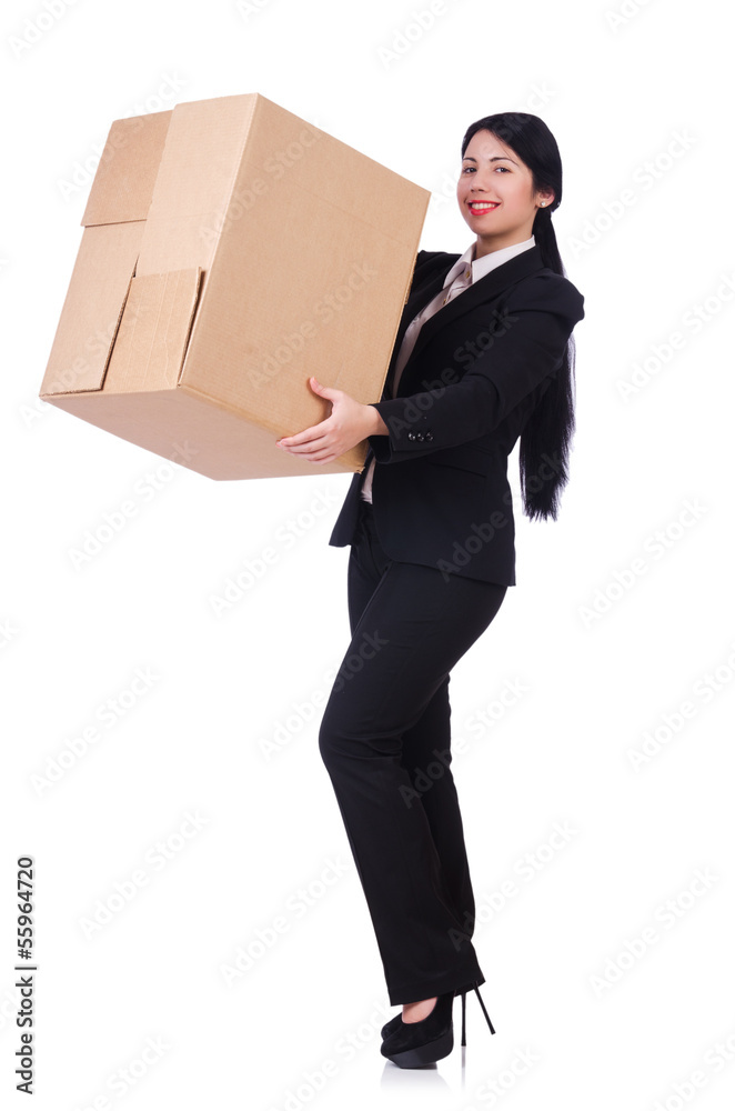 Woman with lots of boxes on white Woman with lots of boxes on white