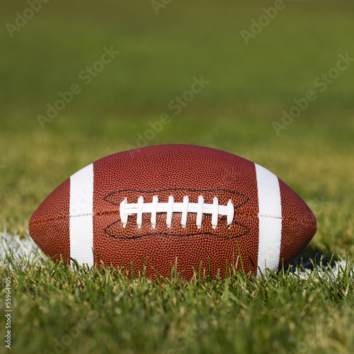 American Football on the field with green grass