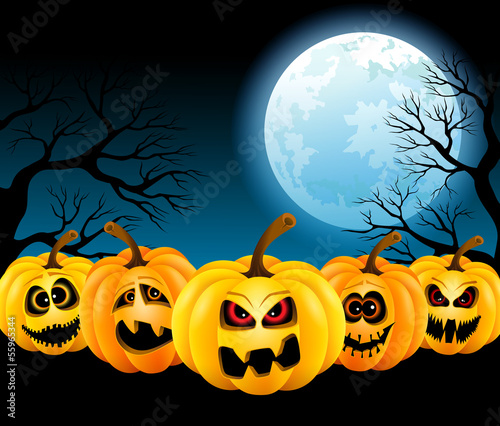 Halloween Pumpkins in the full moon