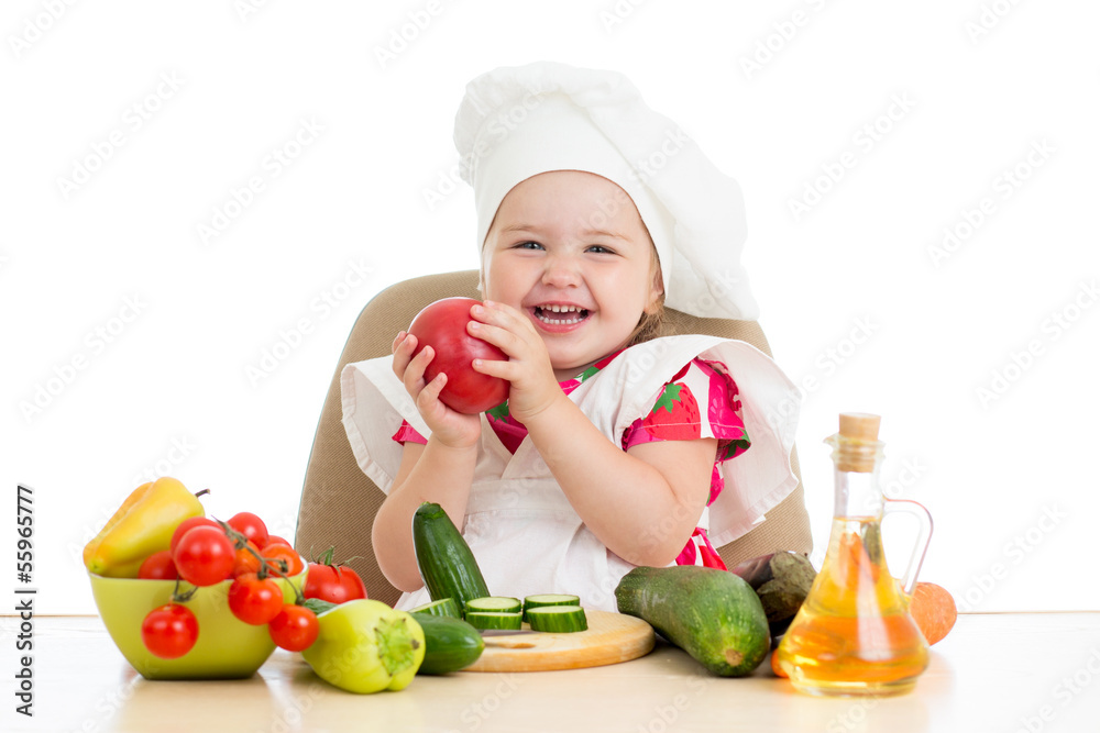 scullion little girl with vegetables isolated on white scullion little girl with vegetables isolated on white
