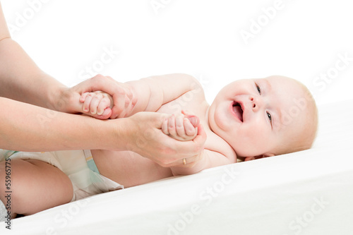 mother massaging or playing...