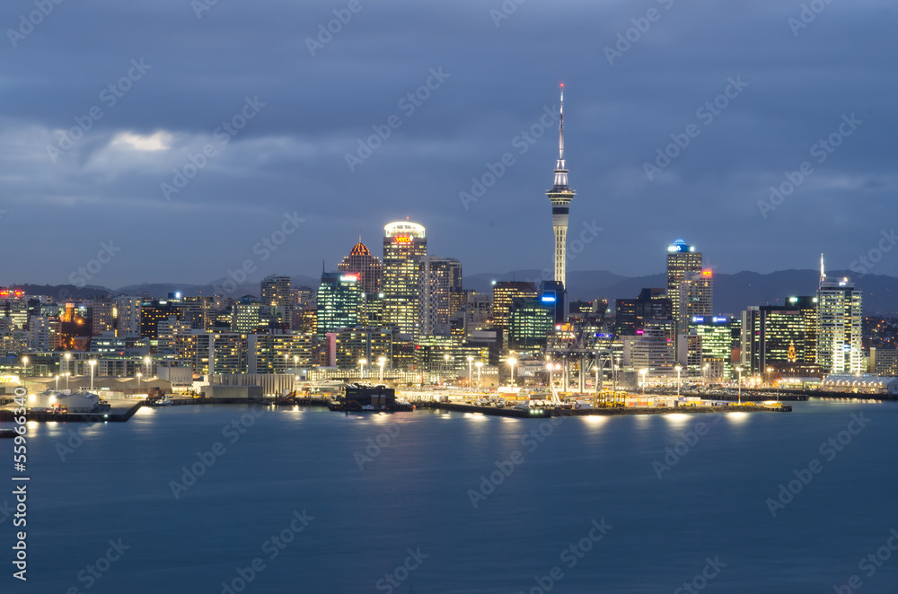 Auckland city skyline in the evening