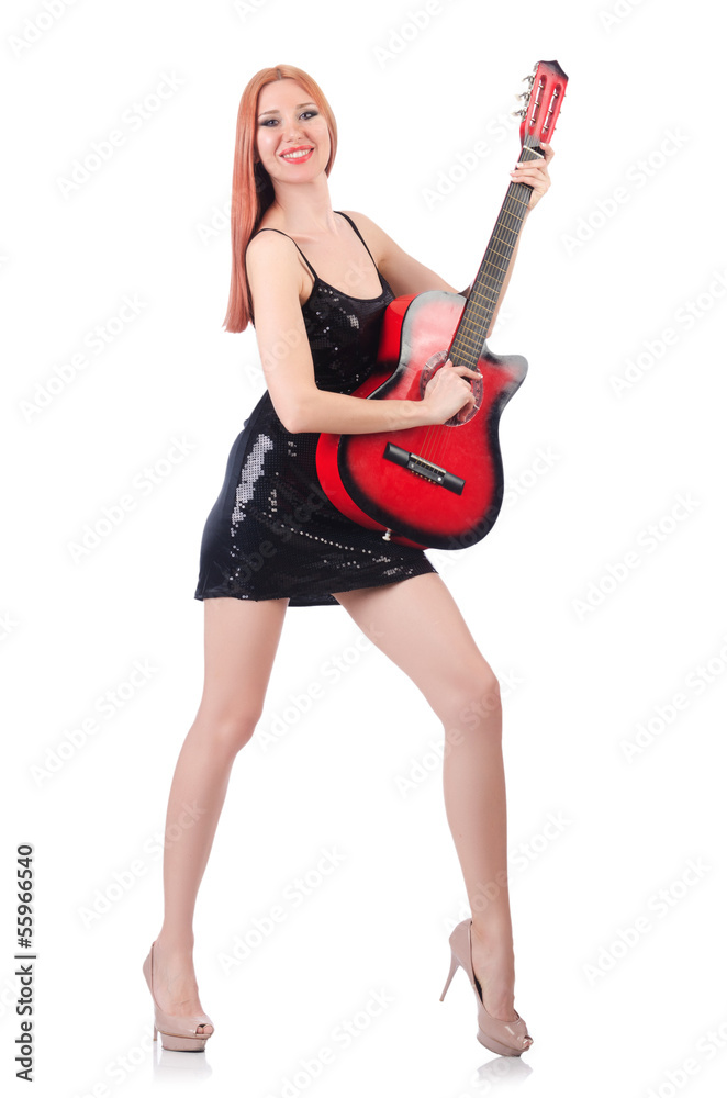 Female guitar performer isolated on white Female guitar performer isolated on white