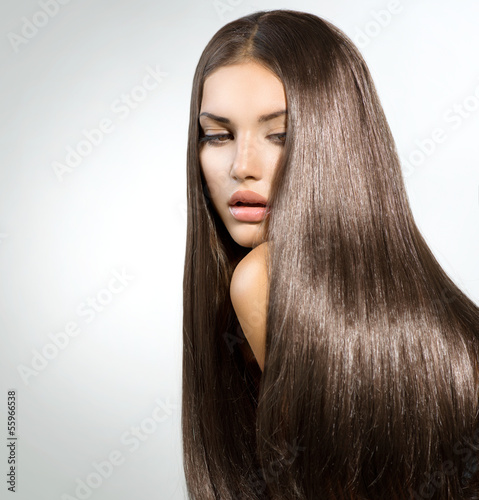 Long Healthy Straight Hair. Model Brunette Girl Portrait