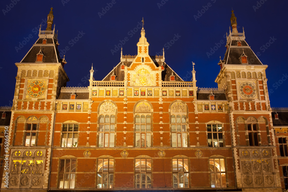 Amsterdam Central Train Station at Night