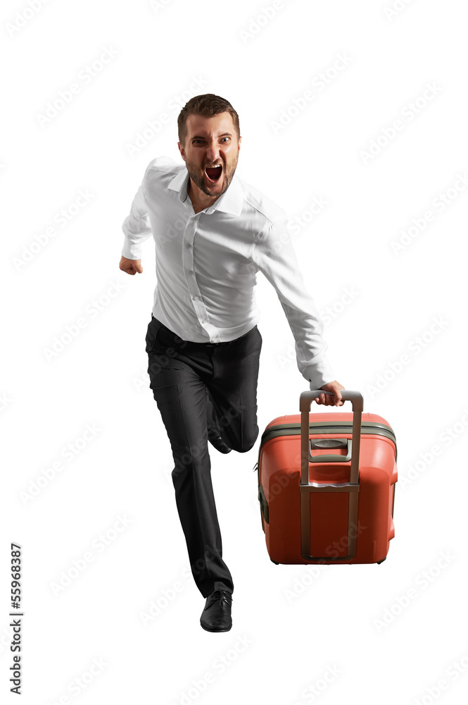 man running with bag and shouting man running with bag and shouting