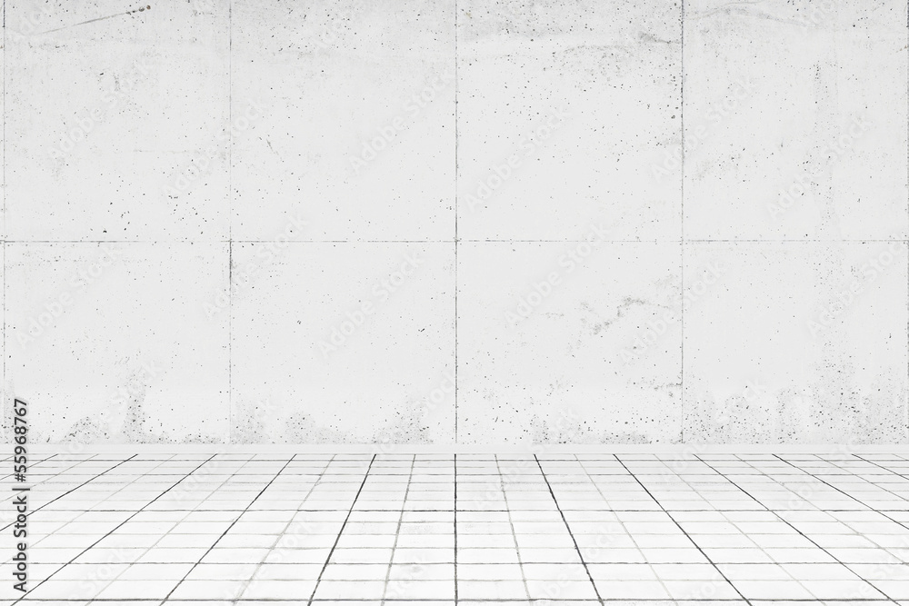 Empty white room with tiled floor