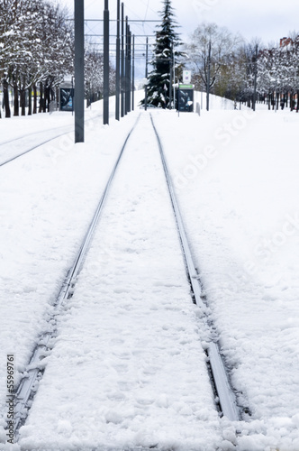 Railroad track in winter, Vitoria (Spain)
