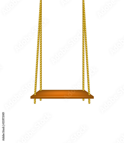 Wooden swing hanging on ropes