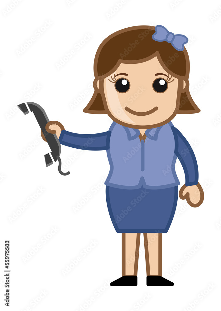Woman Holding a Phone Receiver - Business Cartoons Vectors Woman Holding a Phone Receiver - Business Cartoons Vectors