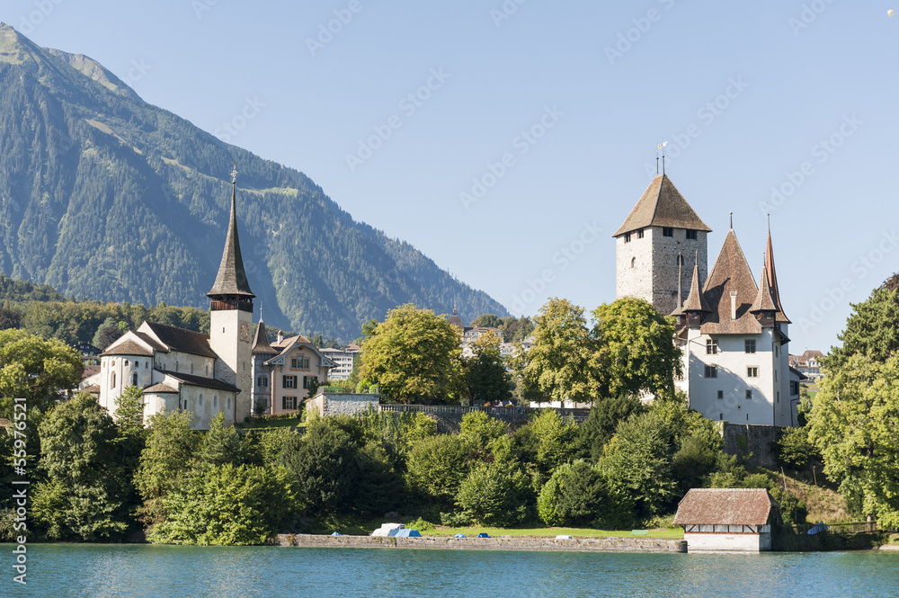 Spiez, Dorf, Seeufer, Thunersee, Schloss, Schlosskirche, Schweiz