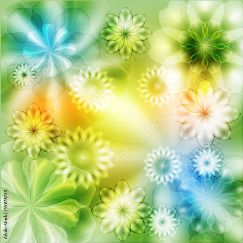 Bright floral background with transparent elements
