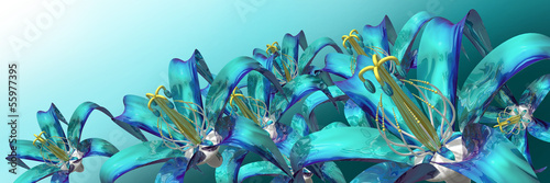 3d blue flowers panoramic