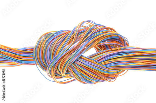 Colorful cable of telecommunication network isolated on white
