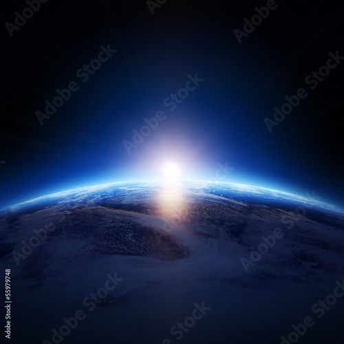 Fototapeta Naklejka Na Ścianę i Meble -  Earth sunrise over cloudy ocean with no stars