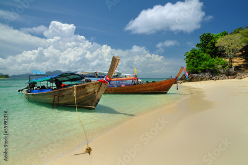 Boats on beautiful beach, Phi Phi island, Krabi, Thailand