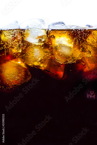 Cola with ice cubes