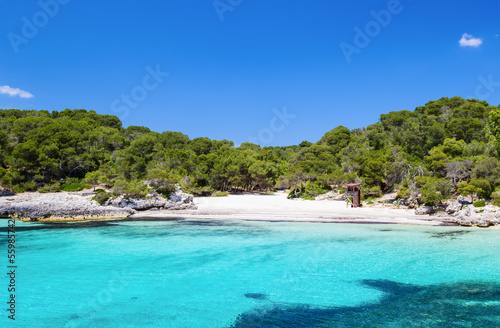 Cala Turqueta beach in sunny day, Menorca photo
